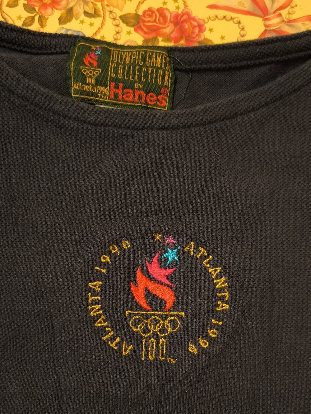 Hanes Olympic Navy Crewneck T-shirt with Multicolor Olympic Flame Embroidery